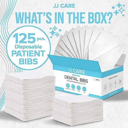 JJ CARE Dental Bibs 13" x 18" (Pack of 125, 250, and 500) - WHITE